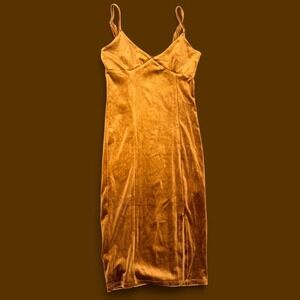 Forever 21 Brown Velvet Midi Slip Dress Women's Small Adjustable Straps